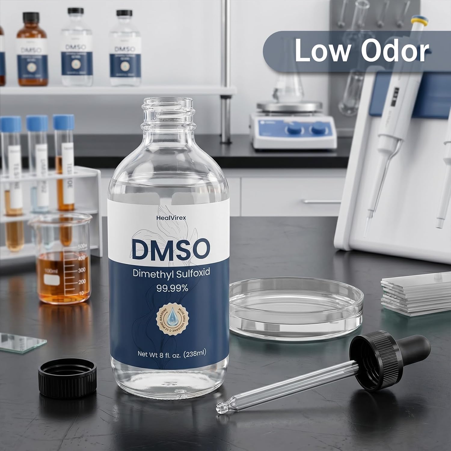 99.99% Pure DMSO Liquid 8 fl oz, High Purity Dimethyl Sulfoxide Solvent with Separate Dropper, Low Odor, Non-Diluted