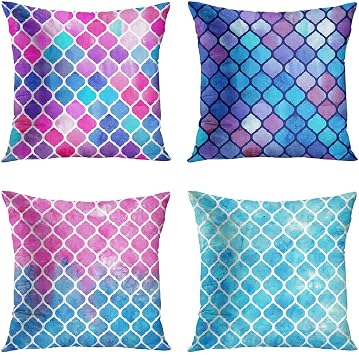 Britimes Throw Pillow Covers Set of 4, 18 x 18 Inch, Mermaid Turquoise