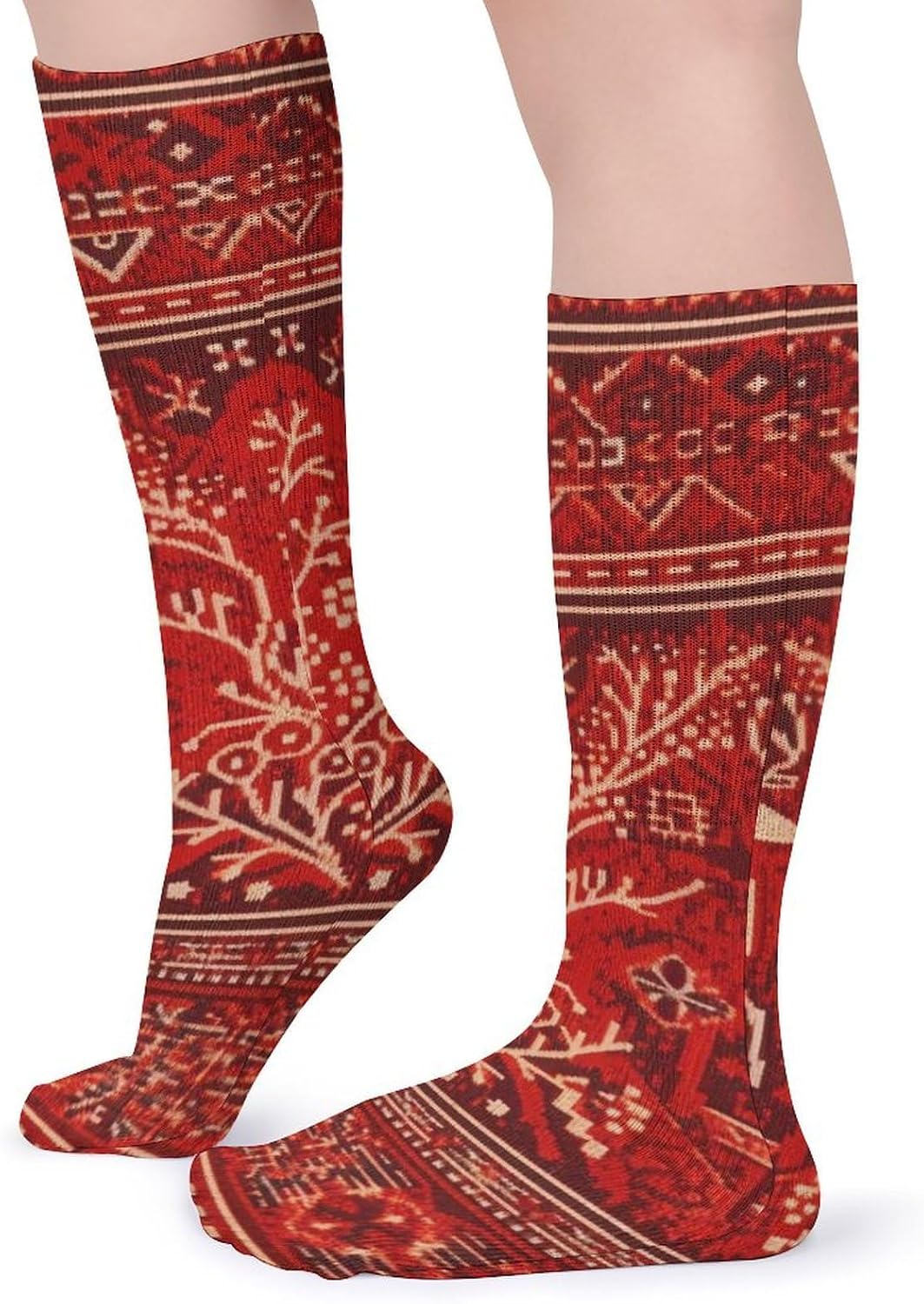 Breathable Crew Sock, Moisture Wicking, Athletic Calf Socks, Cozy | Reindeer Pattern Compression Socks for Women Men, Lightweight High Work Socks for Business, Casual