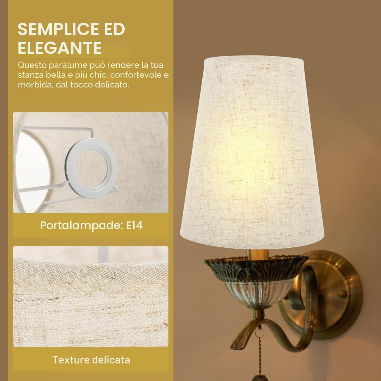 OSALADI Piccolo Paralume E14 Lino Paralume Di Ricambio In Tessuto Moderno Copertura Della Luce Per Lampadari Da Tavolo Applique 15 X 15 X 18 Cm