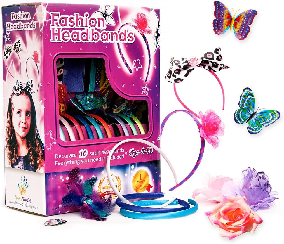 Fashion Headbands for Girls - 60 Pcs DIY Satin Women Girl Jewelry Making Kit - Hair Accessories Flowers Rhinestones Roses Butterfly Arts Crafts for Girls - Make Your Own Headbands