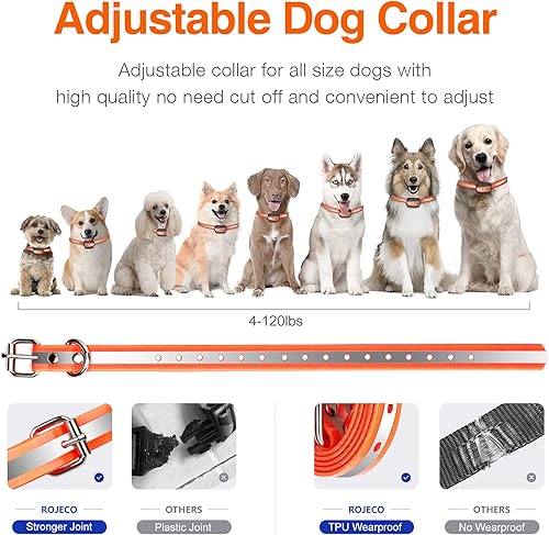 Miniatura 6 de ROJECO Collar de choque para perros para 2 perros con control remoto de 3300 pies, IPX7 impermeable, collar de choque recargable para perros