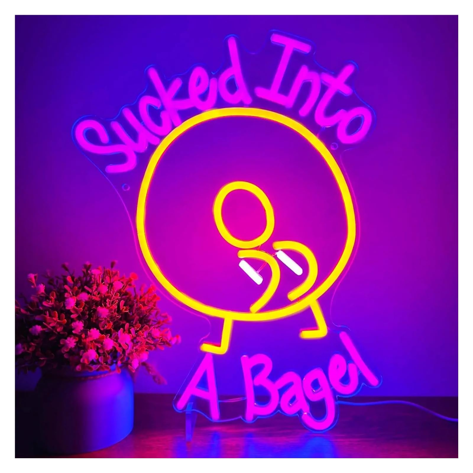 Scritta luminosa Insegna Luminosa Al Neon A Sucked Into A Bagel Per Decorazioni Murali, Bar, Cucine, Ristoranti, Feste Per Gli Amanti Dei Bagel, 40х29cm