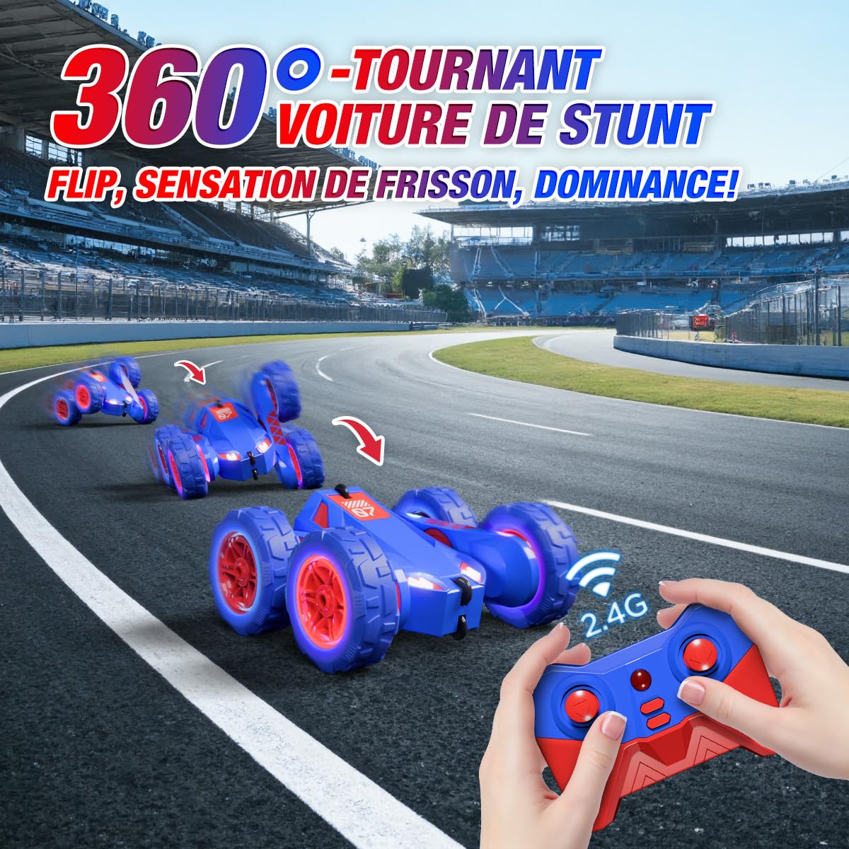 Voiture Télécommandée USB Chargement Direct avec LED,2.4Ghz 360° Rotation Monster Truck Tout Terrain,RC Voiture Radiocommandée Cadeau Jouet Enfants 3-12 Ans Garçon Fille