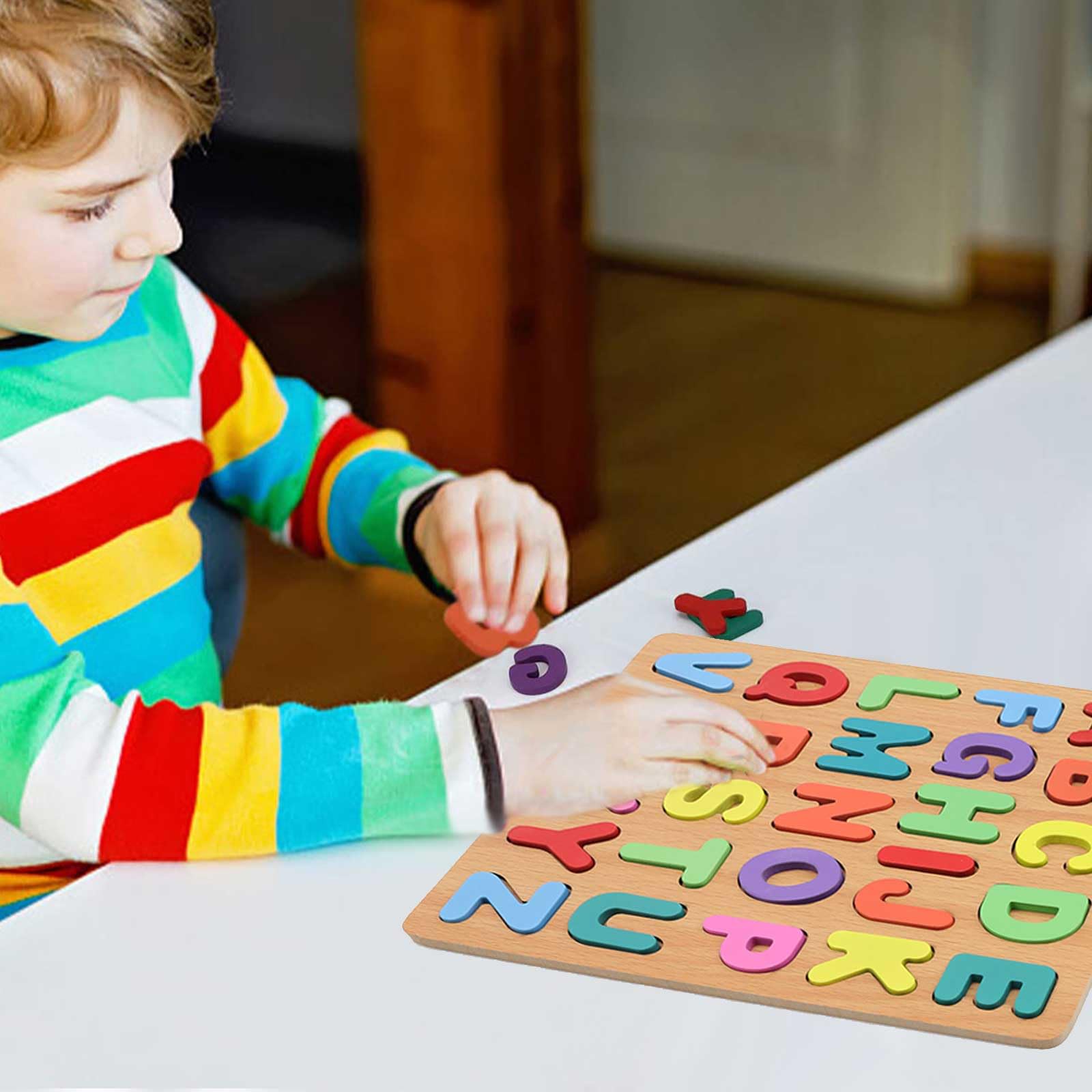 LNSYSNS Puzzel speelgoed letters en cijfers, 2 houten alfabet cijfers, ABC kleurrijke alfanumerieke puzzelstukjes, voor peuters en kleuters