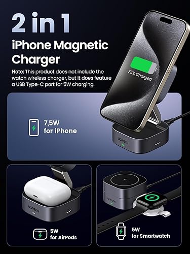 Miniatura 2 de UGREEN MagFlow - Estación de carga plegable magnética, cargador inalámbrico rápido 2 en 1 compatible con iPhone 17 17 Air 17 Pro 17 Pro Max 16 15 14
