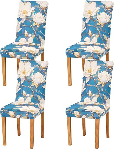 White Magnolia Flowers Decorative Chair Covers Slipcover for Dining Room Chairs Anti-Dust Dining Room Chair protectores de sillas para comedor Set