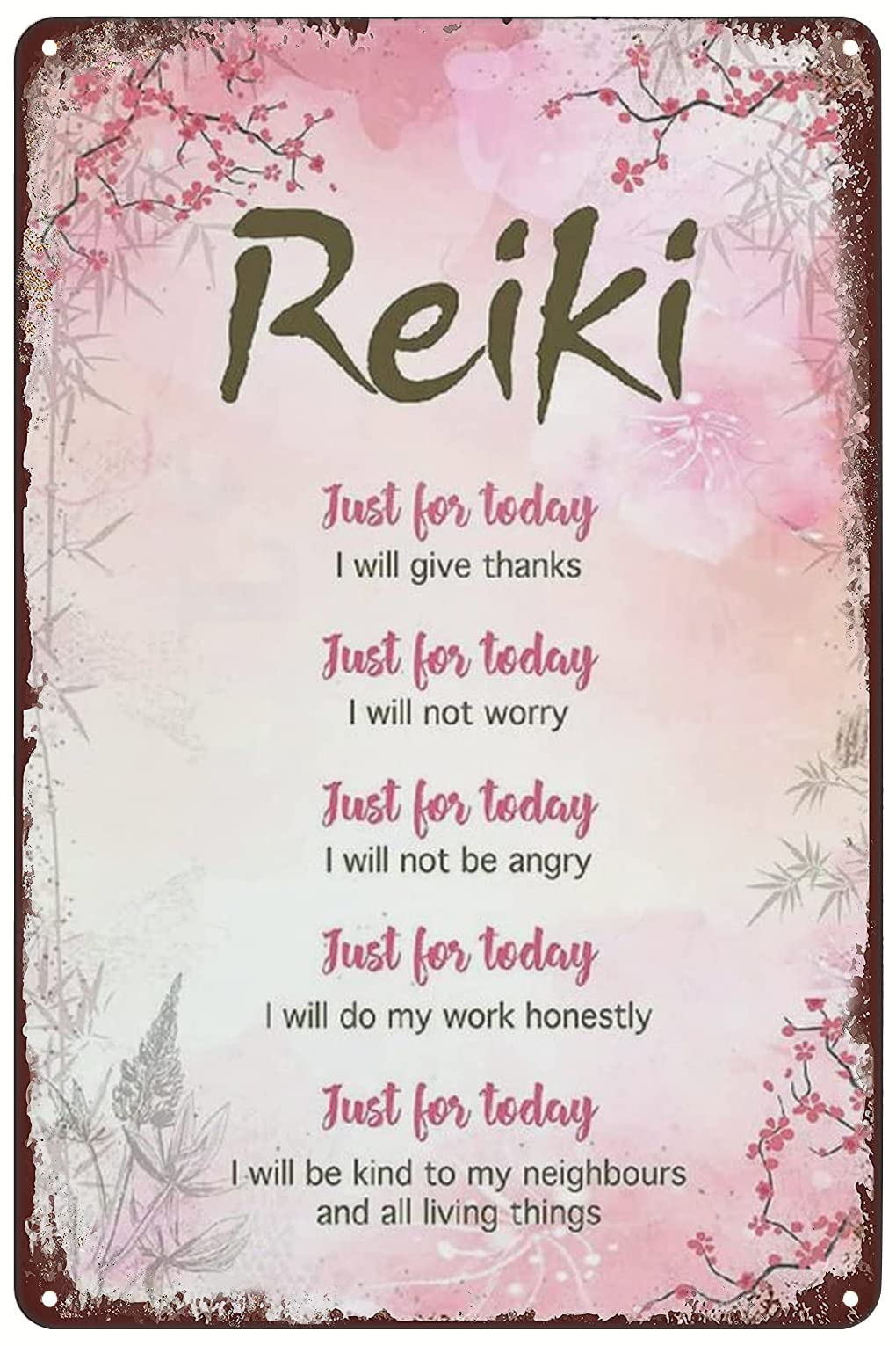 SREELEATHERSSREELEATHERS Vintage Metal Signs - Reiki Just for Today I Will Give Thanks Tin Sign Reiki 5 Principles Poster Wall Art Decor Plaque for Home Club Cafe Living Room Bedroom 8x12 inch