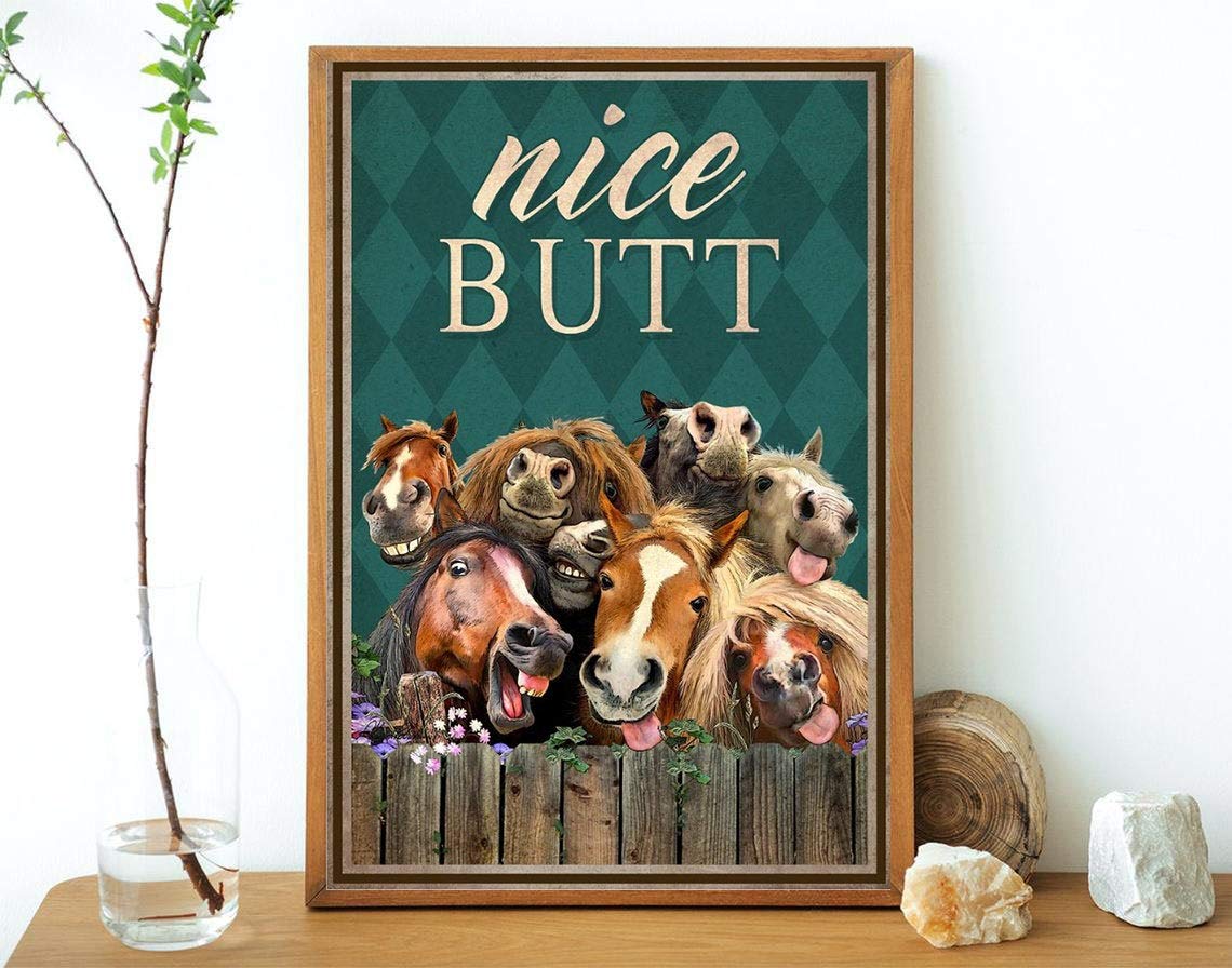 Poster Art Metal Tin Sign Nice Butt Stud of Horses Funny Farm Bathroom Toilet Home Novelty Cafe Wall Decor 8 x 12 inch