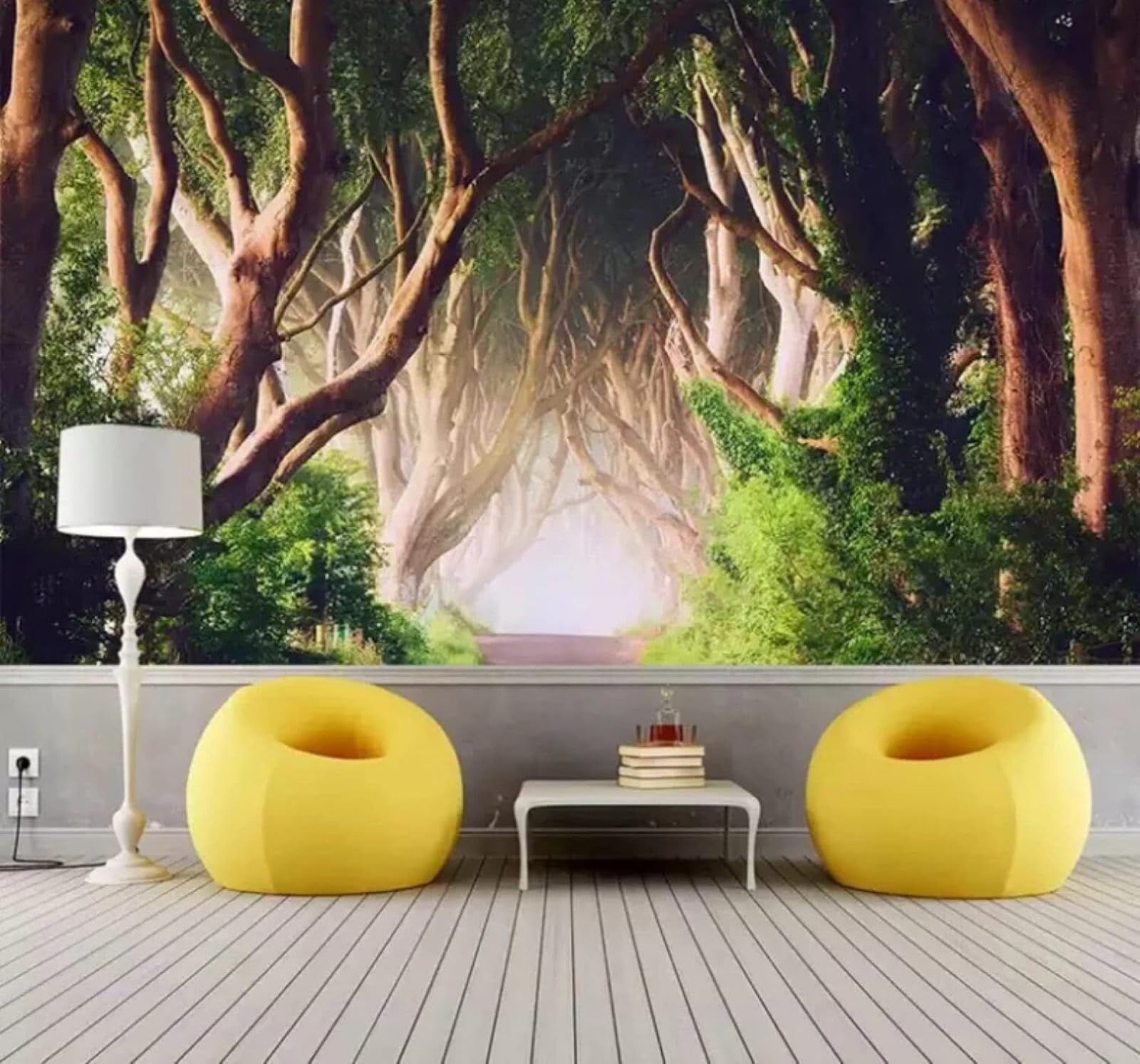 XLMING Three Dimensional Path Woodland Green Landscape 3D Wallpaper Luxury Silk Study Dining Feature Sofa Grey Bedroom Living Room Tv Decorative Wall-400cm×280cm