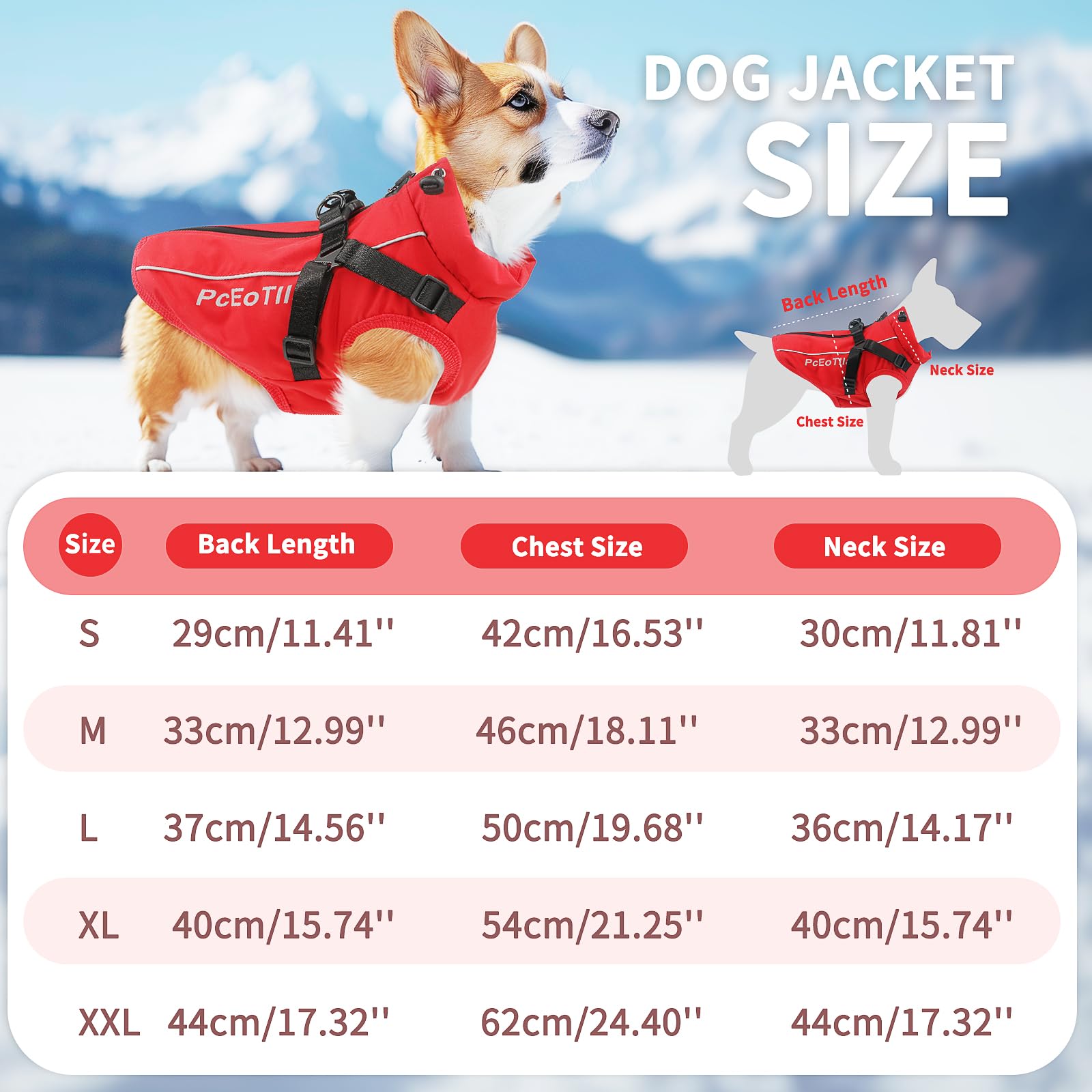 PcEoTllar Waterproof Dog Coat for Small Dogs Warm Reflective Jacket with Harness for Winter Skiing Costume Cotton Dog Sweater - Image 3