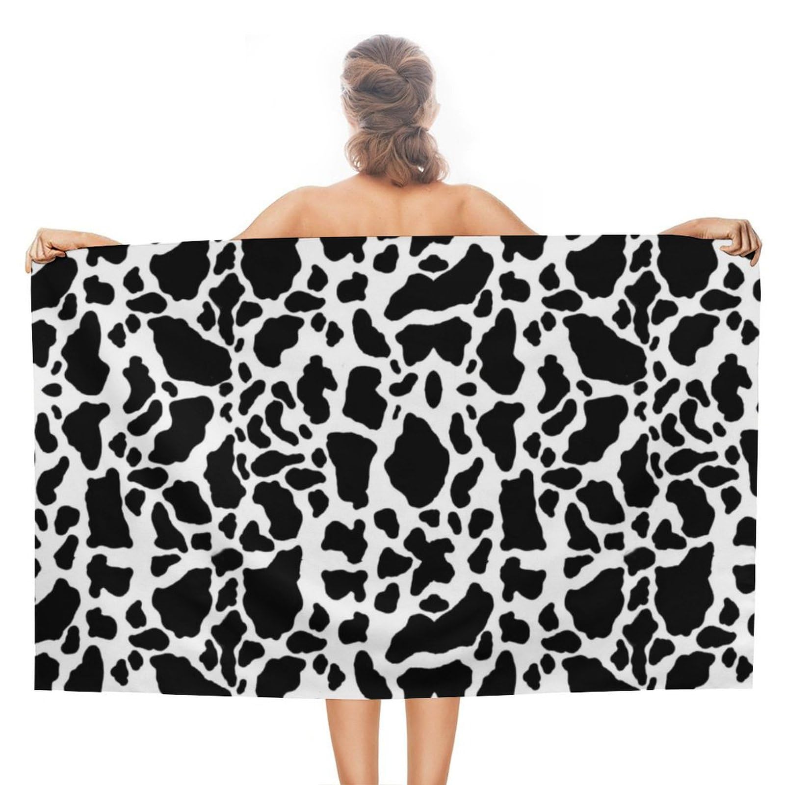 LEDFCVSU Beach Towel, Cow Print Bath Towel, Absorbent Towel for Swimming, Sports, Travel