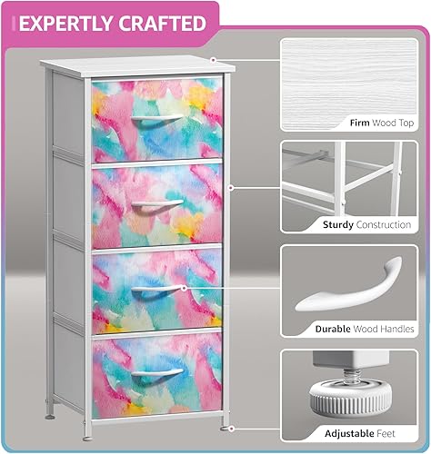 Miniatura 4 de Sorbus Cómoda para niños con 4 cajones - Organizador de cajonera y mesita de noche - Marco de acero, parte superior de madera, cestas de tela teñida