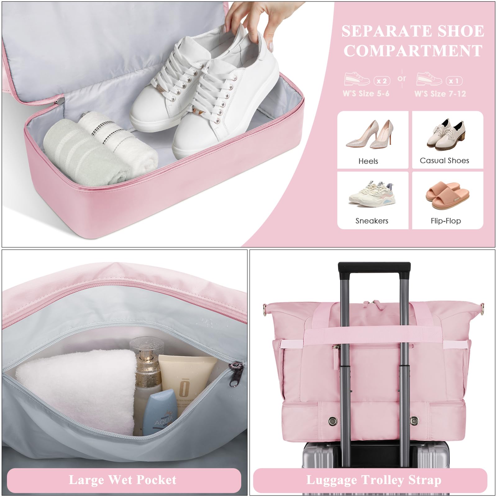 Gym Bag for Women, Personal Item Travel Bag with Shoes Compartment for Trip view 4