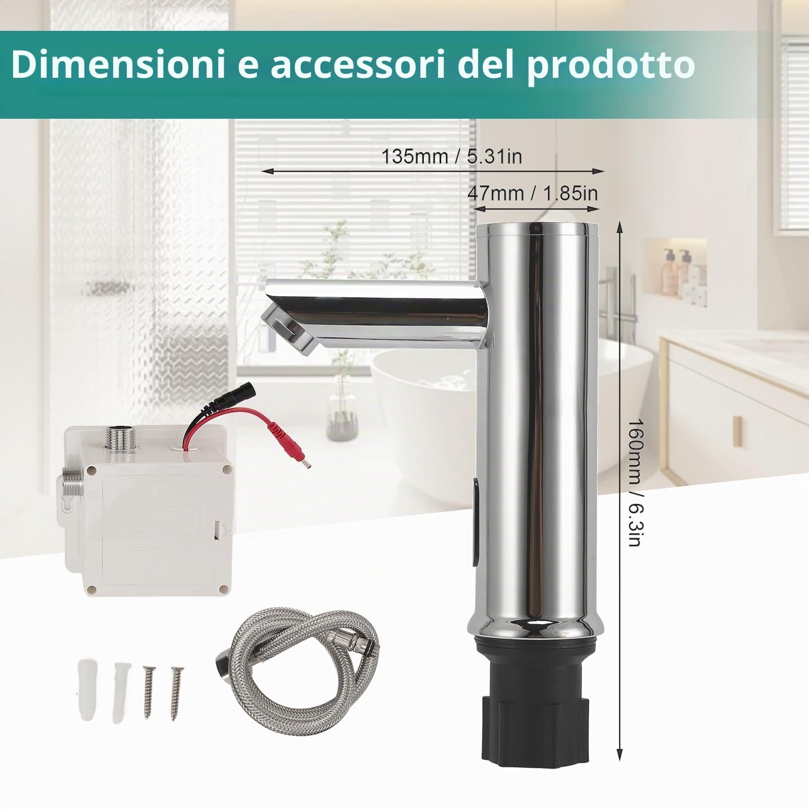 Gugxiom Rubinetto da Bagno Senza Contatto, Sensore Automatico Lavandino Mani Libere, Ottone Massiccio 1 Foro, per Cucine e Servizi Igienici