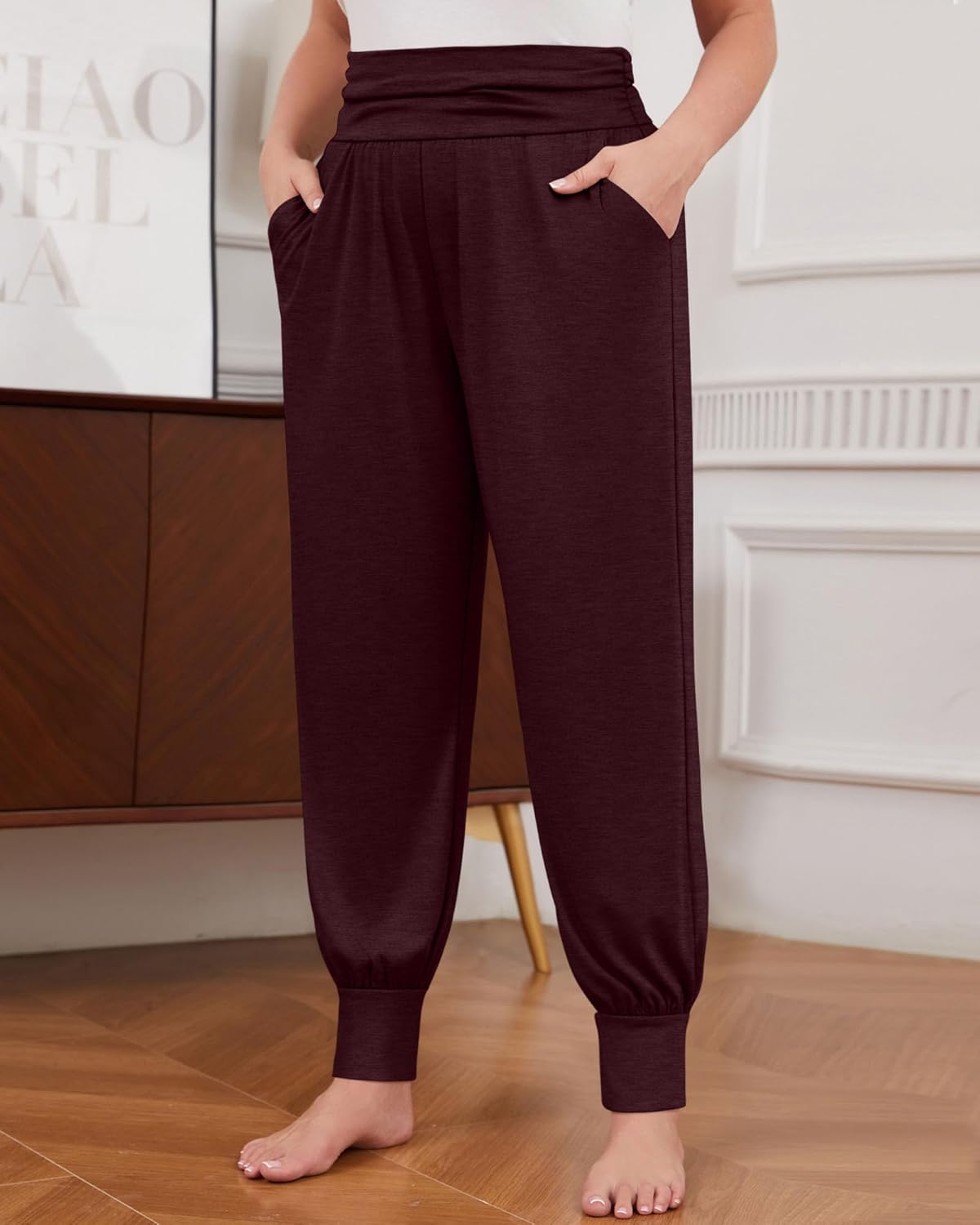 2 Pack Womens Plus Size Yoga Joggers, Loose Workout Sweatpants Comfy Lounge Pants with Pockets Casual Pajama Pants