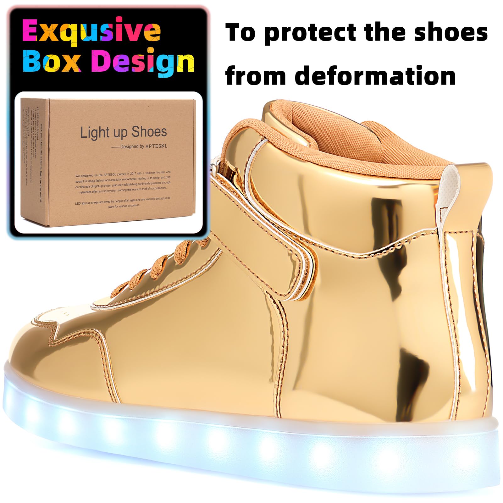APTESOL Scarpe da ginnastica unisex con luci a LED, alte e luminose, per donne e uomini