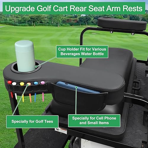 Miniatura 3 de MOSNAI Golf Cart Armrest with Cup Holder for Club Car EZGO Yamaha Rear Seat 1-Inch Square Tube, Upgrade Golf Cart Armrest with Phone Storage Pouch,