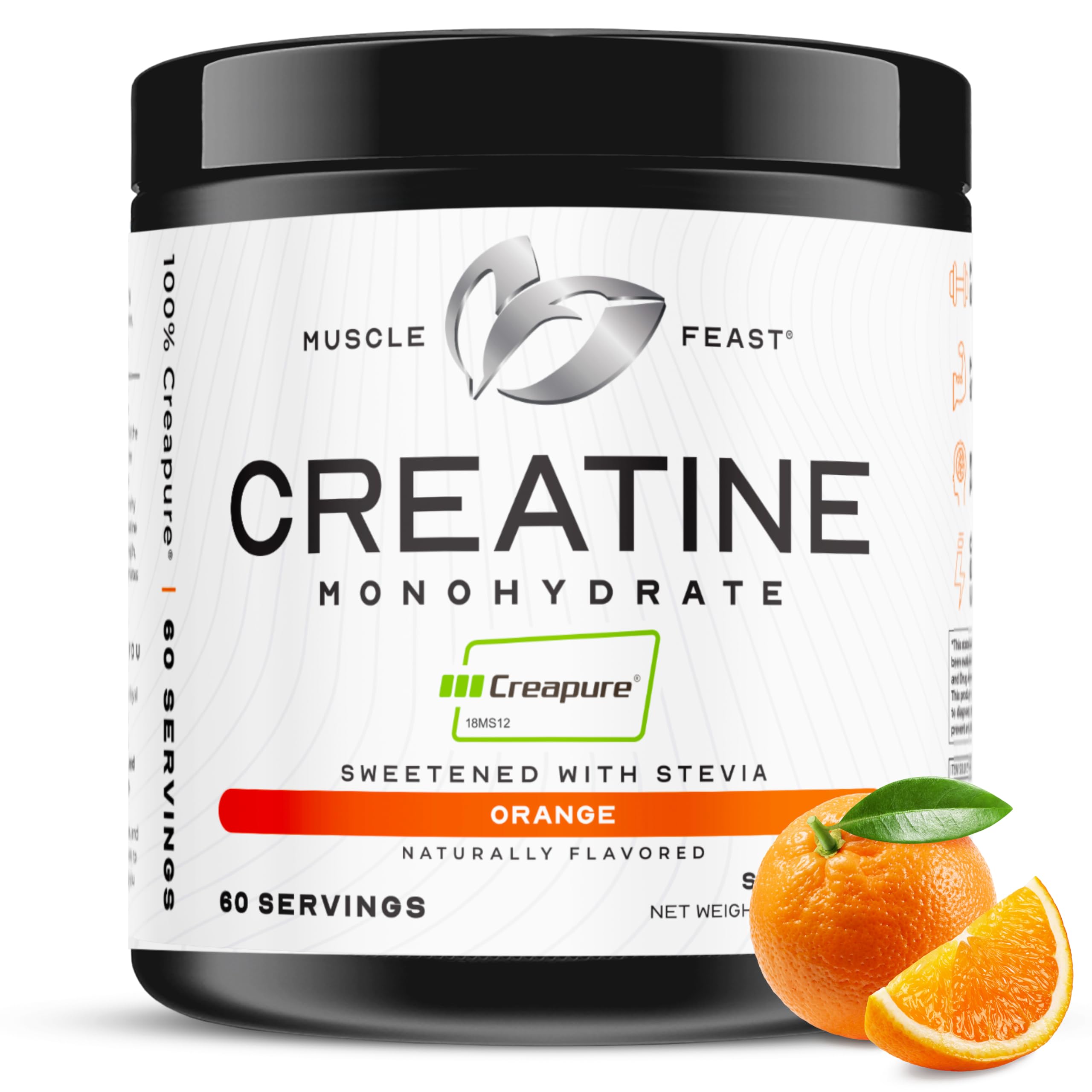 - Muscle Feast Creapure Creatine Monohydrate Powder, Vegan Keto Friendly Gluten-Free Easy to Mix, Muscle Recovery Supplement, Trusted Creatine for Muscle Growth, Flavored Creatine, Natural Orange, 300g