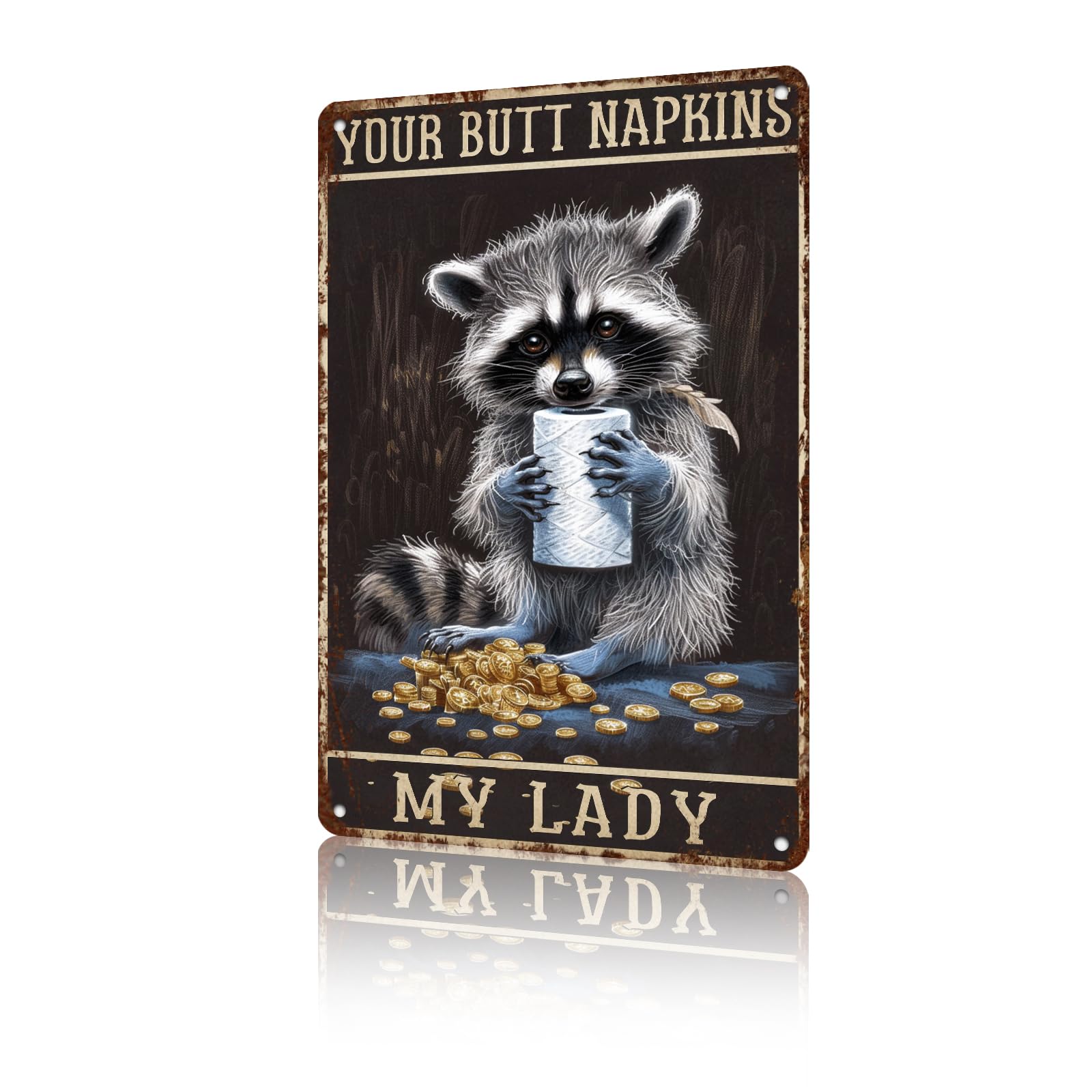Anceky Vintage Napkins My Lady Raccoon Tin Sign Retro Metal Sign Wall Decor for Farmhouse Yard Garden Outdoor Indoor 12×8 Inch