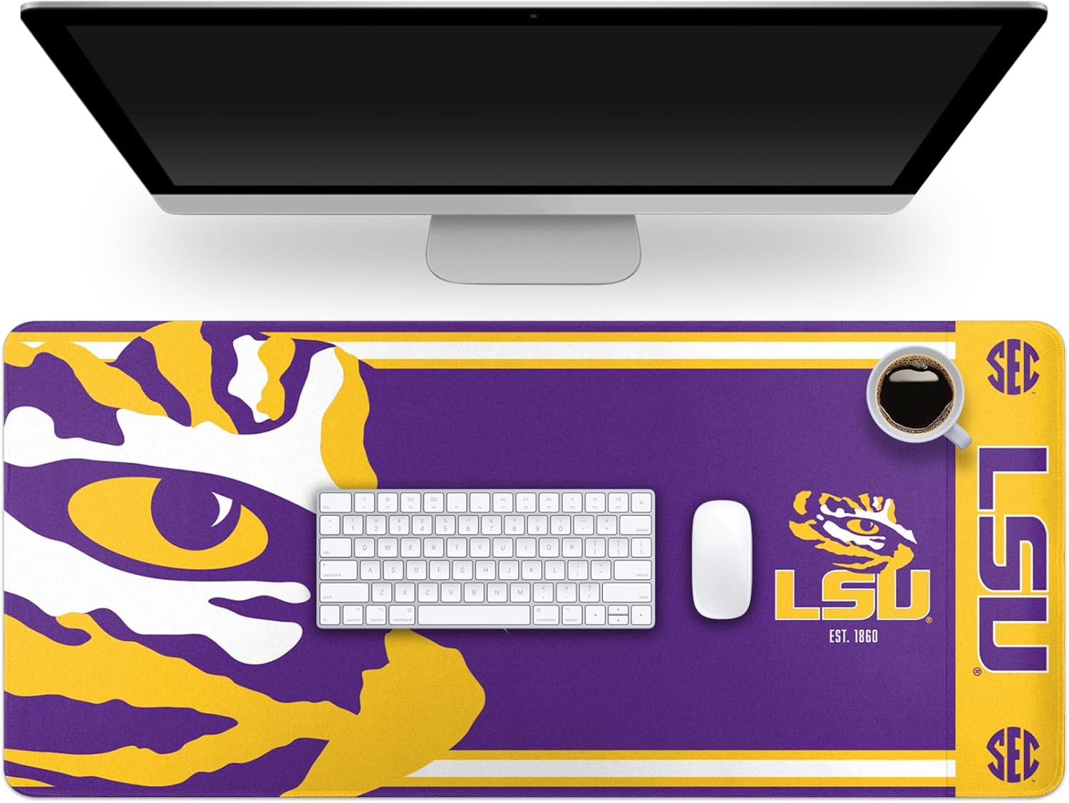 FOCO NCAA Official Established Primary Logo Wordmark Home Office Desk Pad Mouse Pad Mat 35" x 16" (LSU Tigers, LSU Tigers)