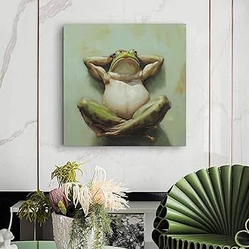 壁に取り付けられた油絵ハッピーグラスカエル抽象画 壁に取り付けられた油絵ハッピーグラスカエル抽象画
