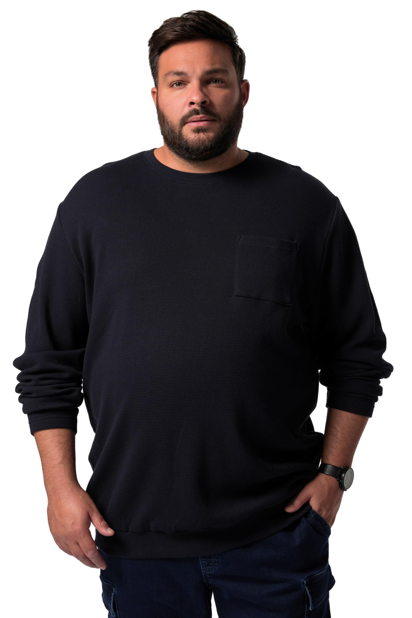 Men Plus Herren große Größen Übergrößen Menswear L-8XL Langarmshirt, Waffelstruktur, Bauchfit, Rundhals 834529