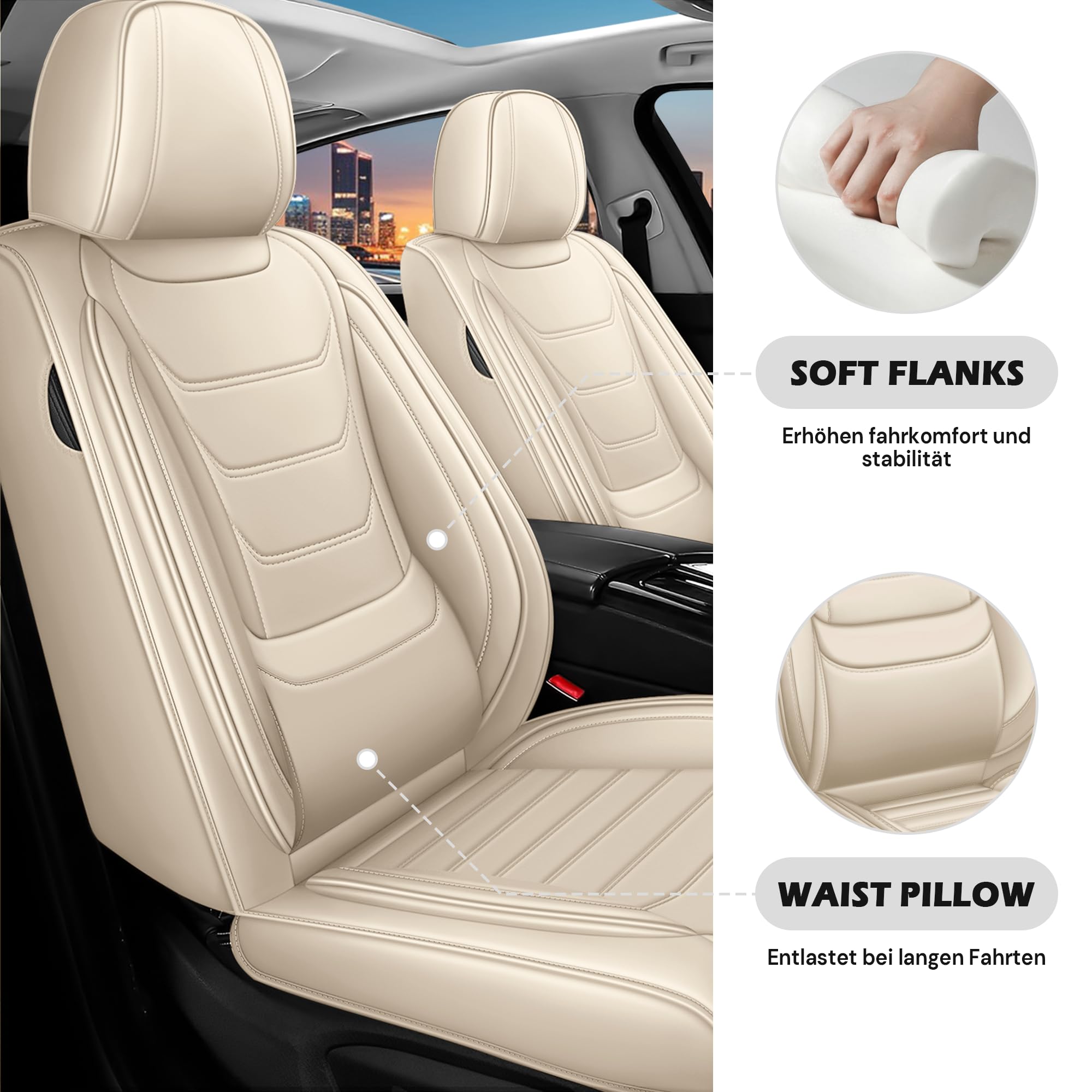 Für 99% MINI-Modelle sitzbezüge | Autositzbezüge Komplett Set Universal in Premium-Optik | Auto Sitzbezüge Airbag Geeignet | Wasserdicht Sitzbezug Einfach zu montieren (Vollsatz, Beige)