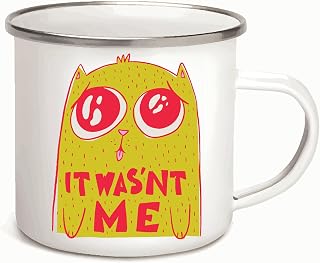 Cute Cat Gift with Quote It Wasn Me Pet Lover Present 12oz Enamel Silver Mug