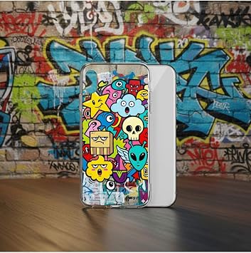 iPhone 15 Pro ile Uyumlu Grafiti Doodle Tasarımlı Şeffaf Silikon Kılıf