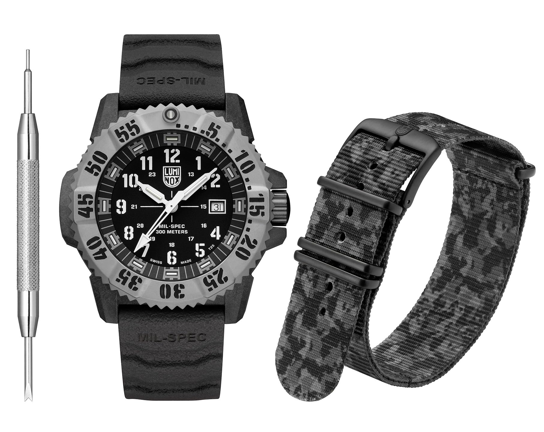 Luminox Reloj analógico de Cuarzo Suizo para Hombre con Correa de Goma XL.3351.1. Set, Negro, Correa