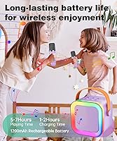Vista 5 de Mini máquina de karaoke con altavoz para niños y adultos, portátil con Bluetooth y 1-2 micrófonos inalámbricos, regalos de Navidad y cumpleaños