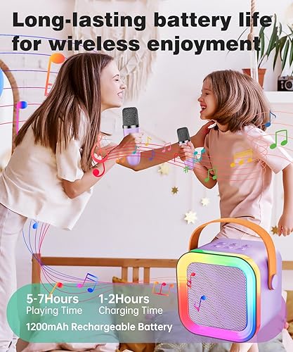 Miniatura 5 de Mini altavoz de máquina de karaoke para niños y adultos, Bluetooth portátil con 1-2 micrófonos inalámbricos, regalos de cumpleaños de Navidad,