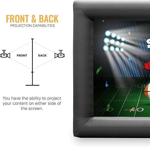Vista 4 de KHOMO Gear Pantalla de proyector para exteriores de 16 pies con soplador integrado, soporta proyección frontal y trasera, incluye amarres y bolsa
