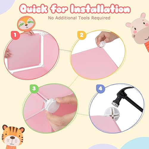 Miniatura 7 de Costzon Armario para niños, organizador modular de almacenamiento de tocador de dibujos animados con 8 cubos y estante para colgar ropa, armario