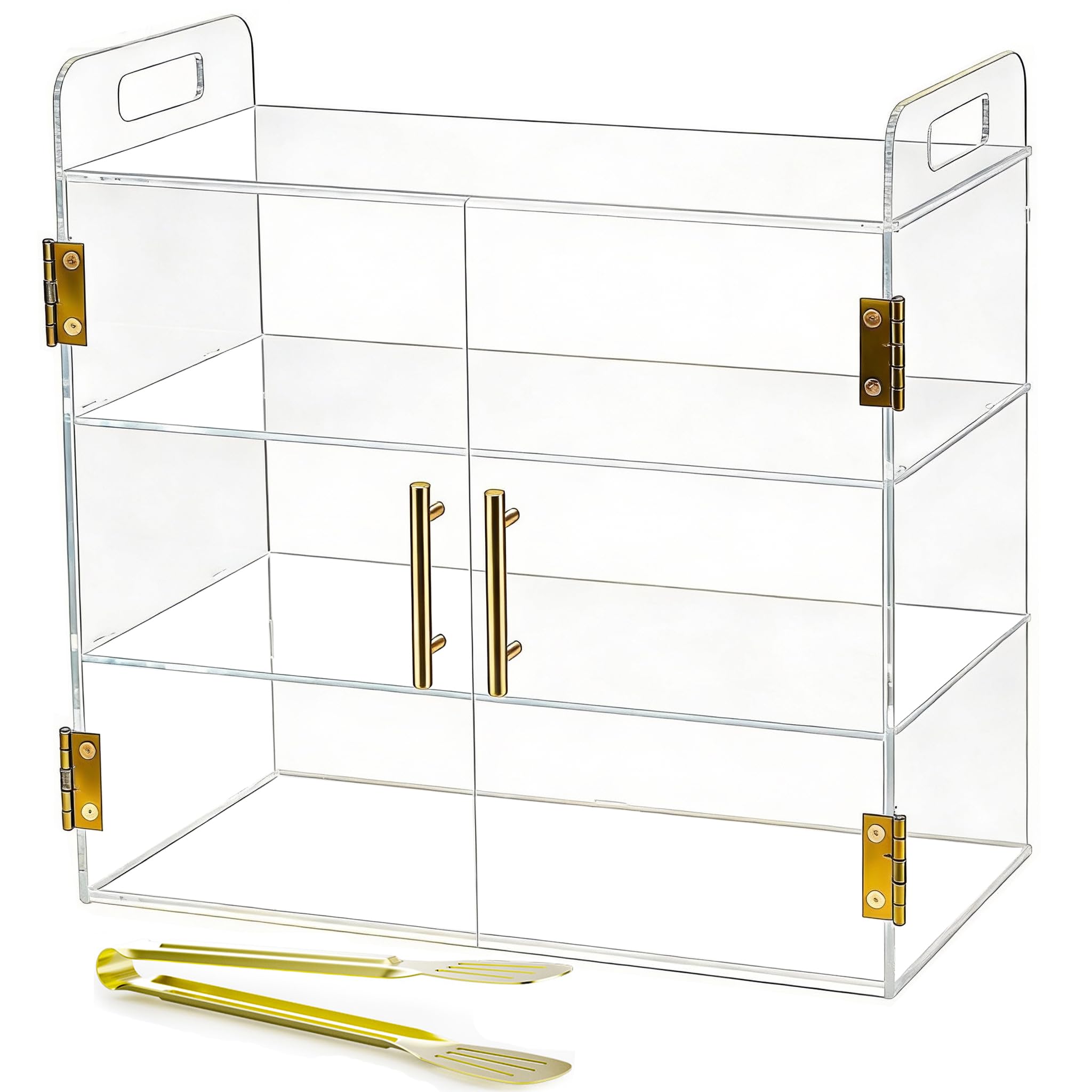 Vitrina de 3 bandejas para encimera de panadería con puerta automática elástica, 49.5cm x 26cm x 38cm, vitrina acrílica transparente para repostería de pan, postres, galletas