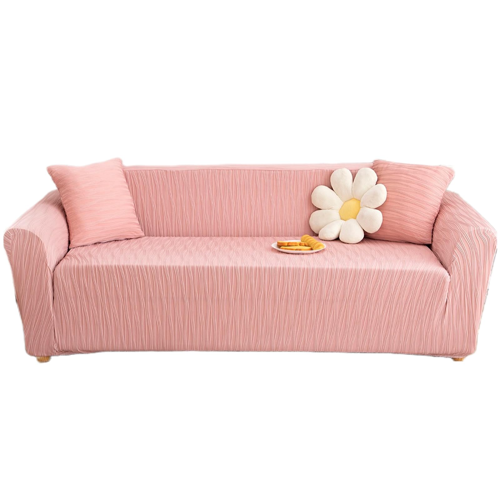 Housse de canapé 5 places extensible en soie glacée rose