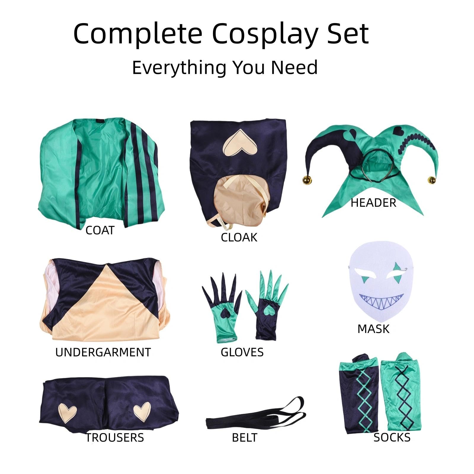 Halloween Kostüm für Erwachsene, Karneval Rollenspiel Cosplay Komplettset – Harlequin Stil