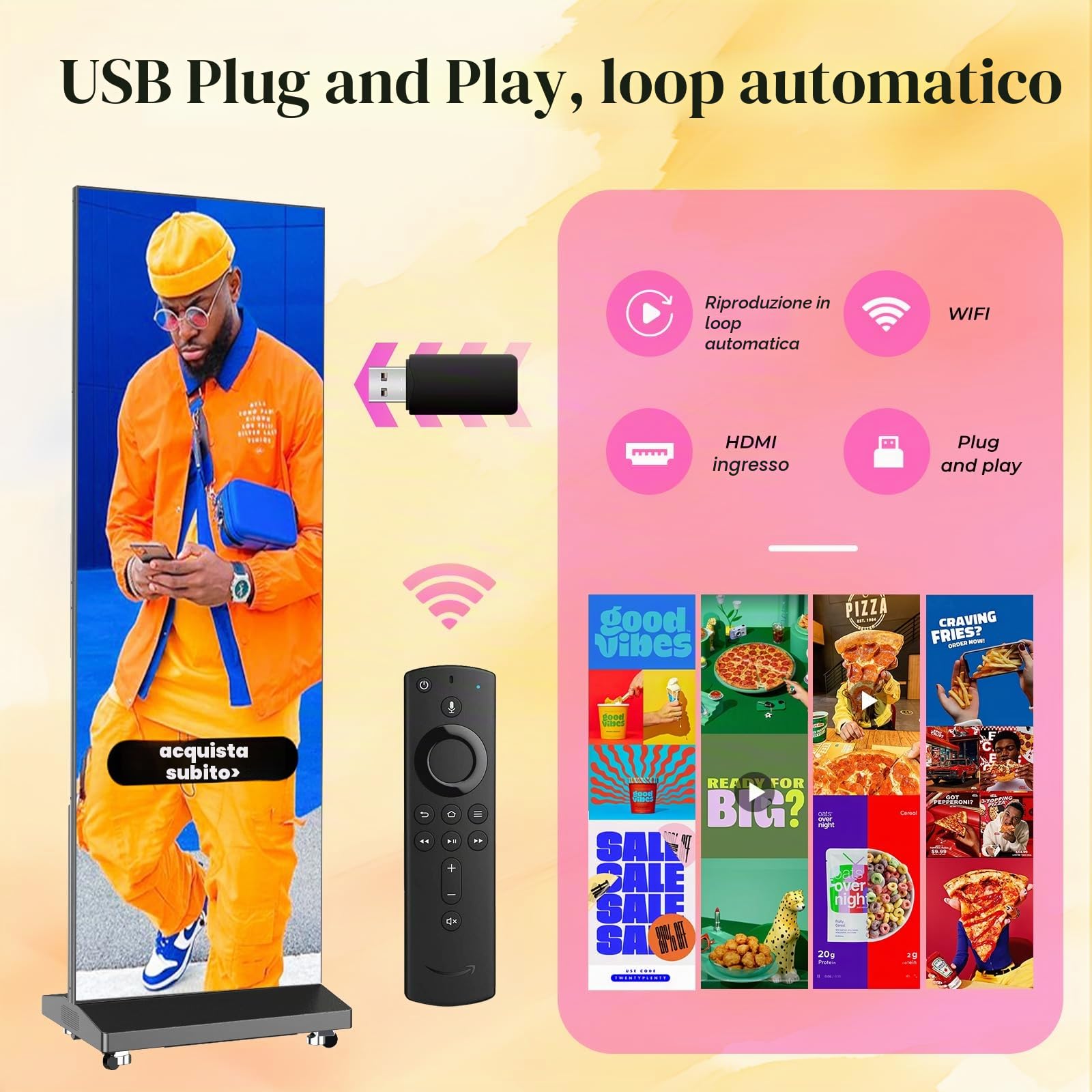 Poster LED P1.86 da 80", Schermo Componibile da Esposizione, Display Pubblicitario Seamless con App/WiFi e Flight Case per Fiere, Nero, 1 Pezzo