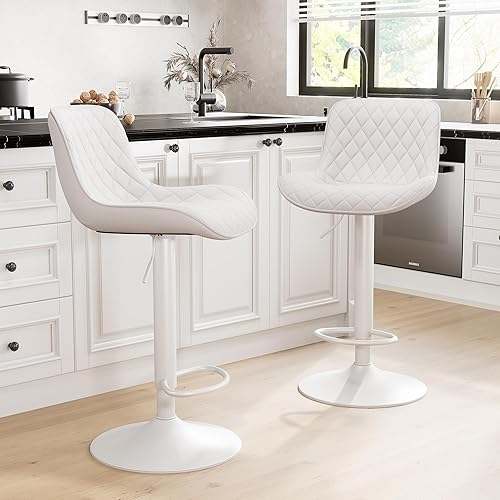 Miniatura 98 de YOUTASTE Taburetes de bar negros de altura de mostrador, juego de 2 taburetes de bar ajustables giratorios de piel sintética con respaldo acolchado,