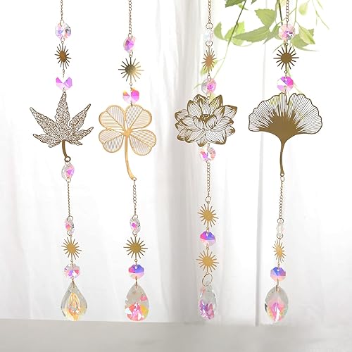 Miniatura 1 de WEISIPU Atrapasoles de cristal arcoíris de loto y hoja, prismas de cristal para ventana, adorno colgante para el hogar, jardín, árbol de Navidad,