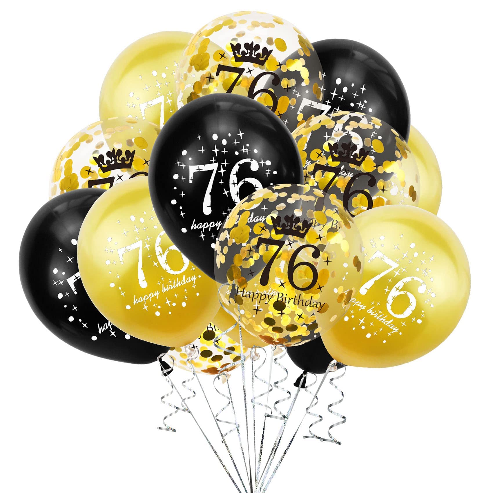 SHUNTAI 76th Birthday Balloons Black and Gold 76th Birthday Decorations for Men Women Latex Confetti Balloon 76 Year Old Theme Happy Birthday Party