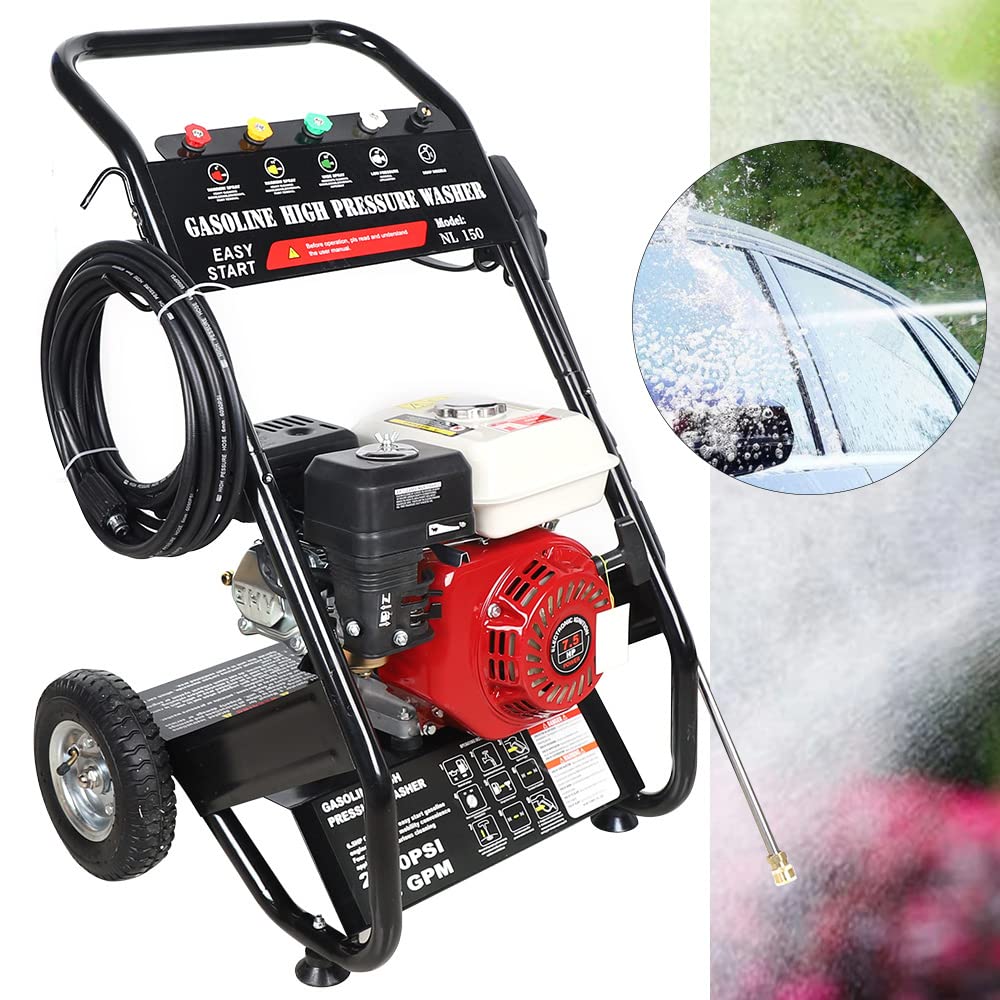 Benzyna myjka wysokociśnieniowa 6,5 HP do czyszczenia powierzchni ogrodowych, ciśnienie silnika benzynowego: 190 bar 3400 obr./min z 5 dyszami