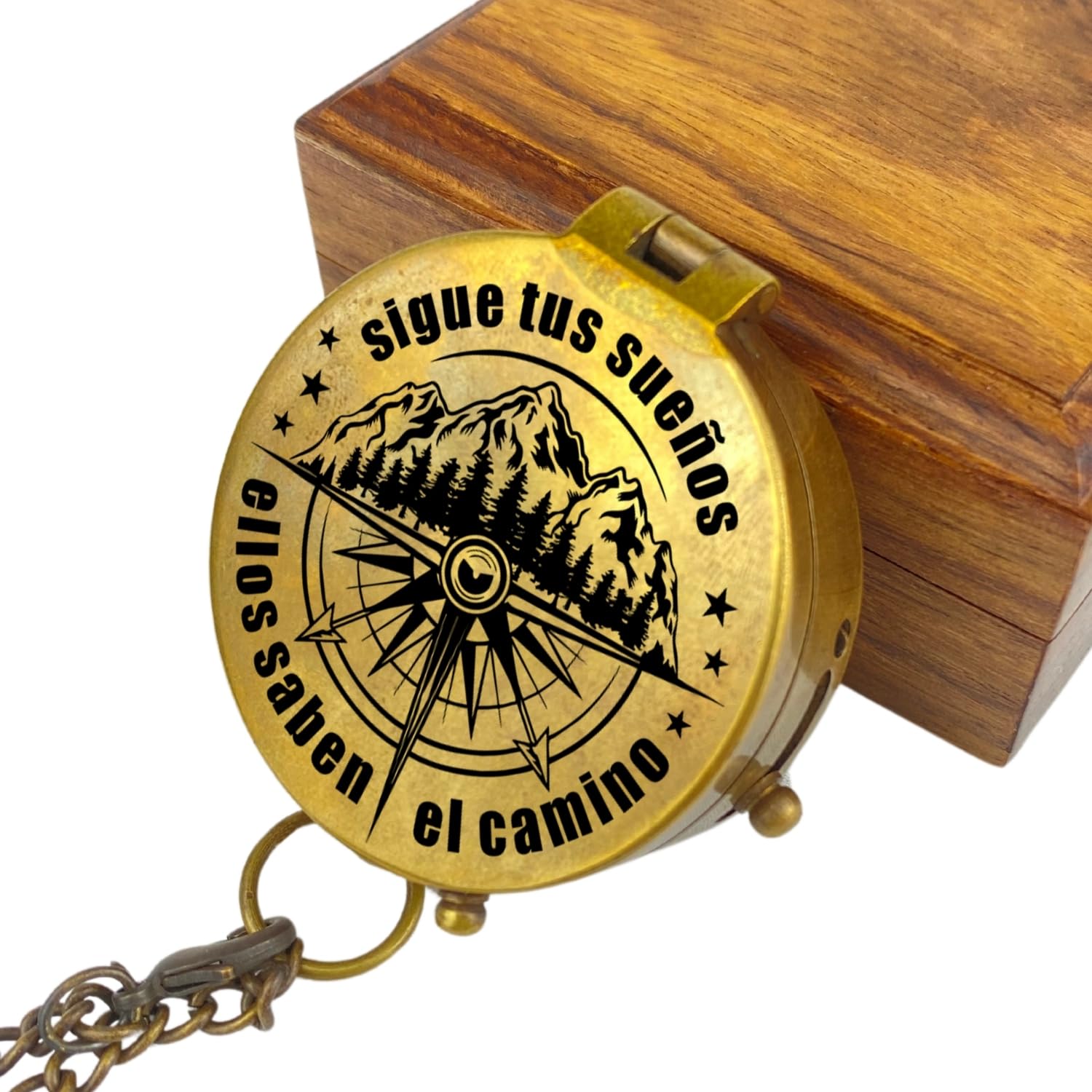 Brújula personalizada con grabado personalizable y texto personalizado, varios diseños, piel de latón, caja de regalo, gran idea de regalo