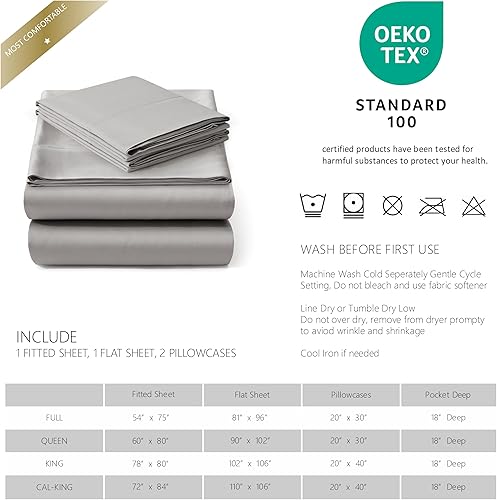 Miniatura 6 de American Home Collection Juego de sábanas de bambú refrescante, 400 hilos, 100% viscosa de bambú, suaves, sedosas, naturalmente frescas, lujosas,
