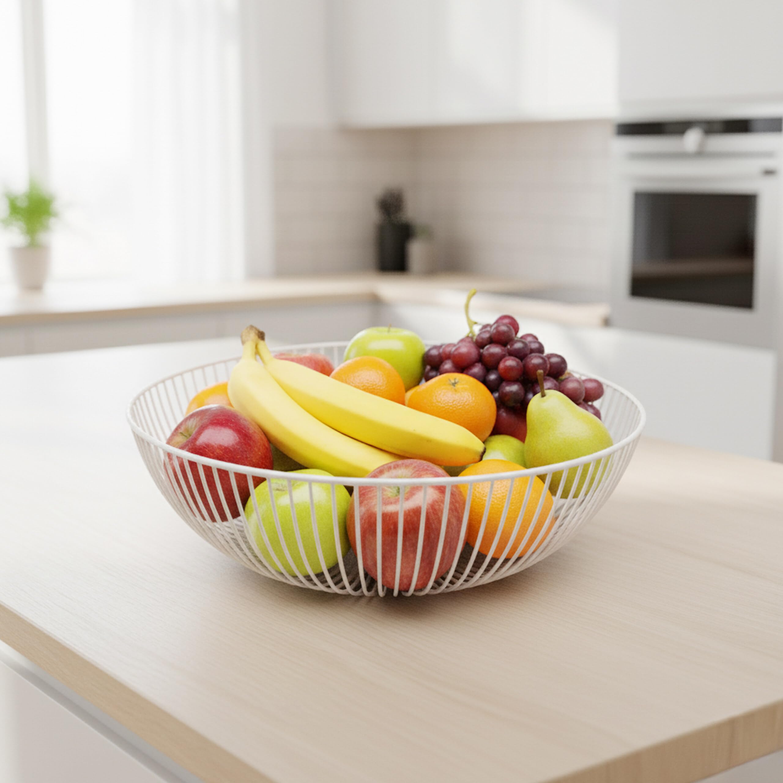 Relaxdays Cestino per Frutta in Metallo, Rotondo, HxD: 8 x 28 cm, Moderno, Bianco, Fruttiere