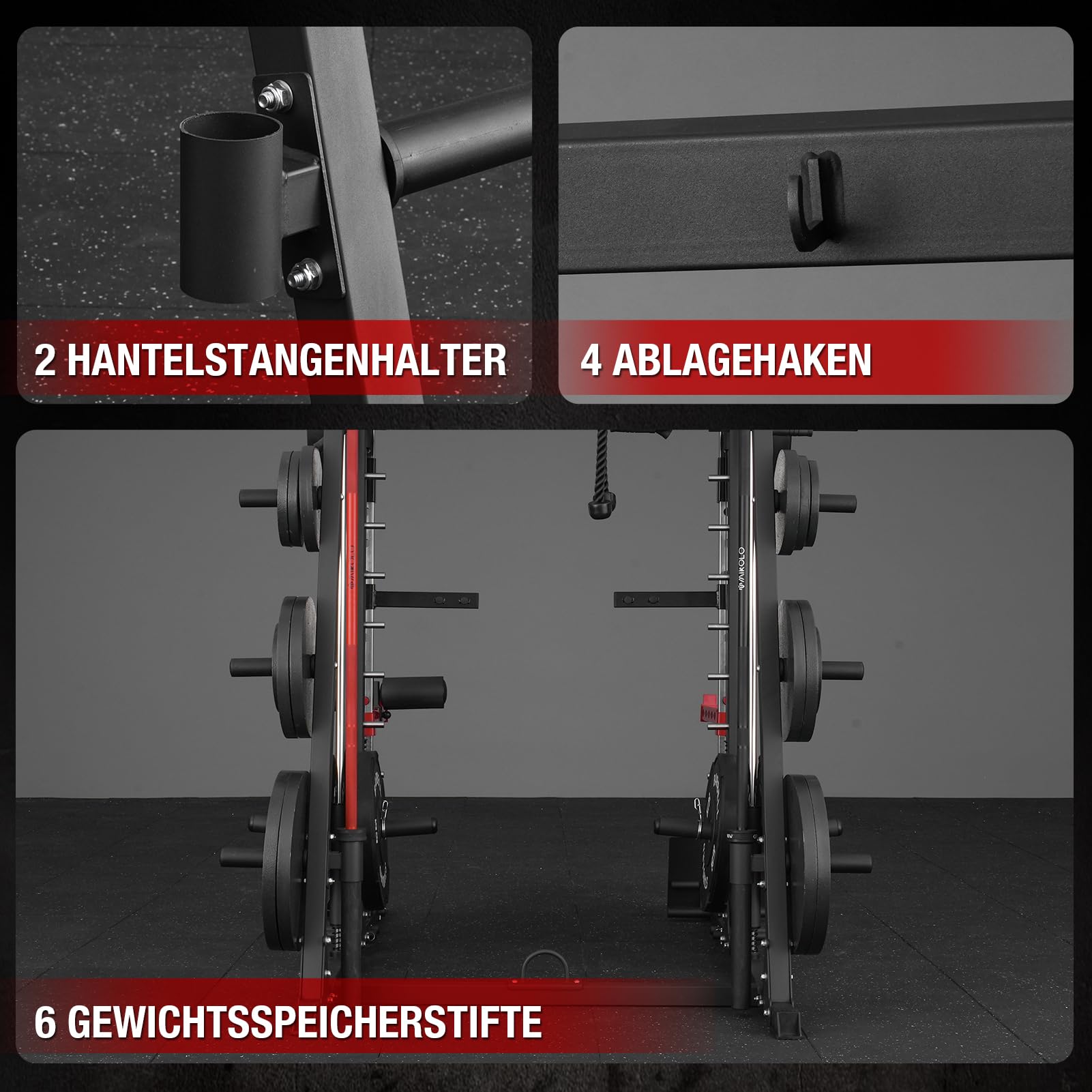 Smith Machine, Multipresse Power Rack mit Cabel Crossover Maschine, Power Cage mit 1000kg maximaler Belastung