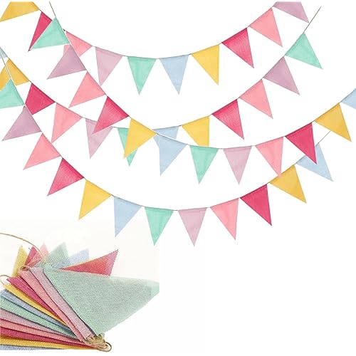 Pennant Banner Flags Pastel, 48Pcs Colorful Triangle Bunting Flags for Party, Baby Shower, Wedding, Birthday Decor – Party Decoration, Reusable Fabric Flags(4 Strings)