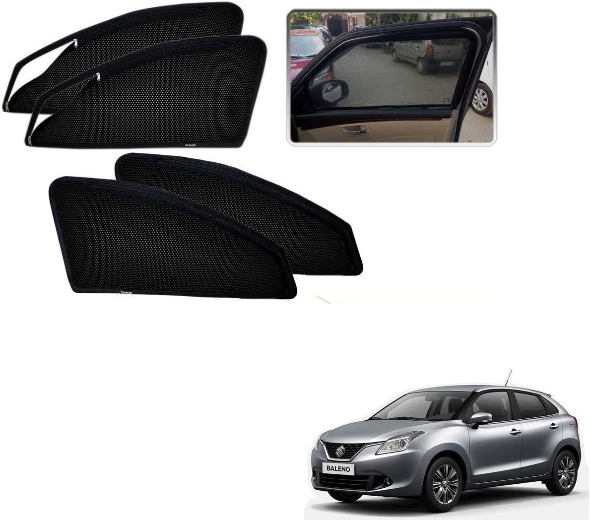 Kozdiko Zipper Magnetic Car Sunshades Curtain Set of 4 Pcs Black Color for Maruti Suzuki Baleno Nexa