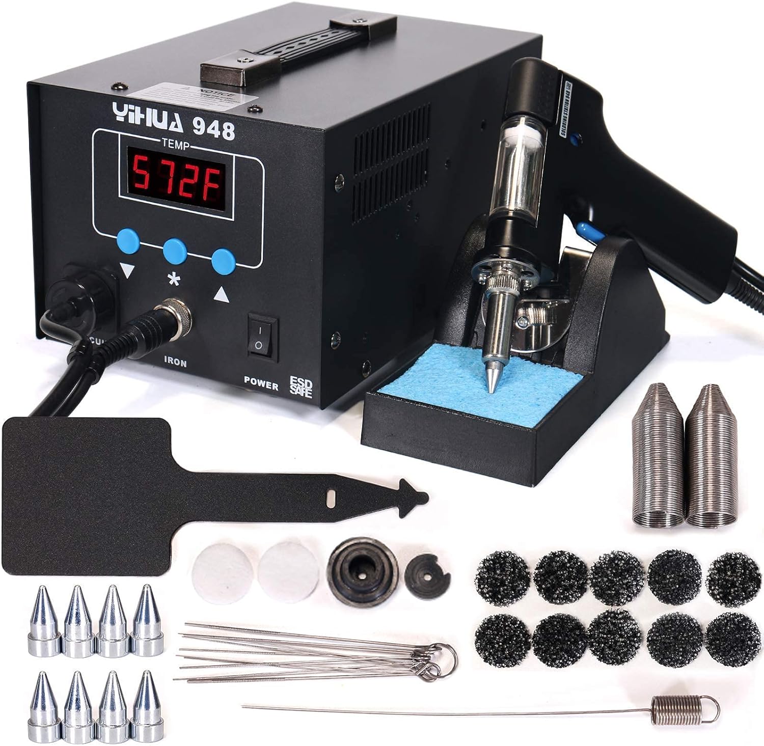 YIHUA 948 Professional Desoldering Station bundle with the #948N Desoldering Nozzles with Iron Holder, Soldering Iron, and Accessories (31 Items)